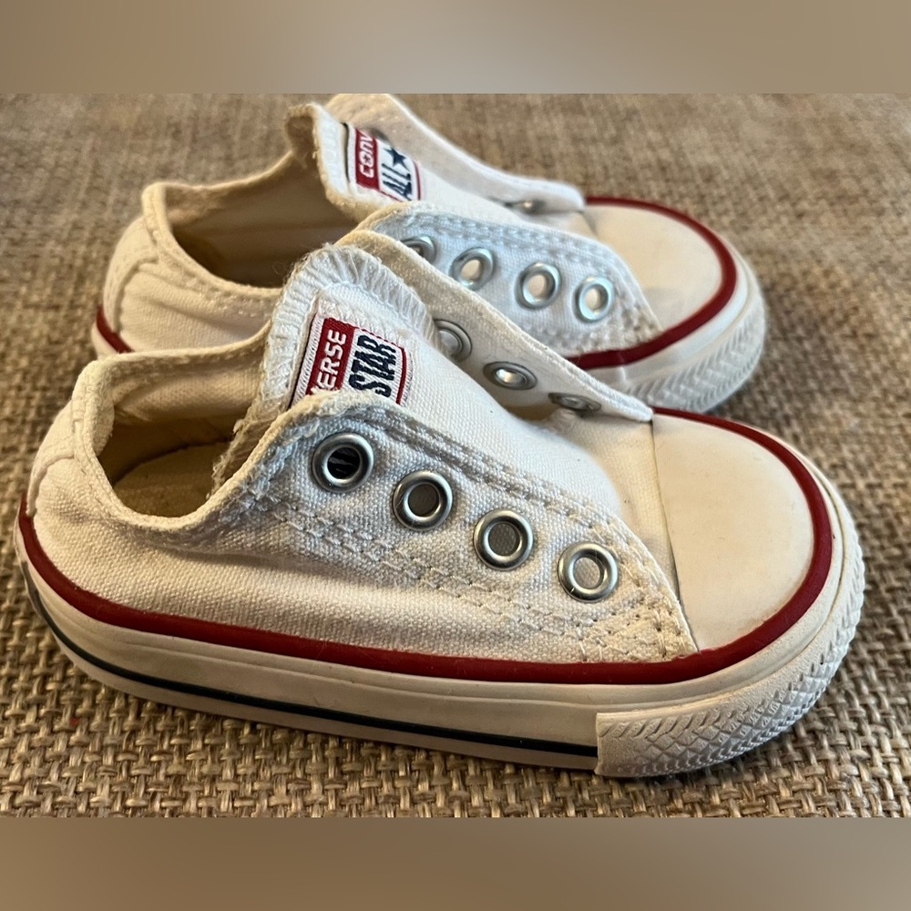 Converse Kids White and Red Slip-On Sneakers